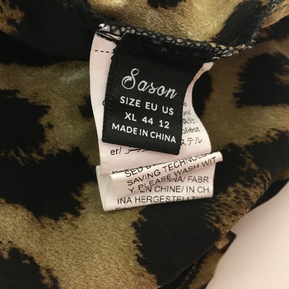 Saron women blouse tunic SZ XL brown & black animal print button down - Picture 5 of 8